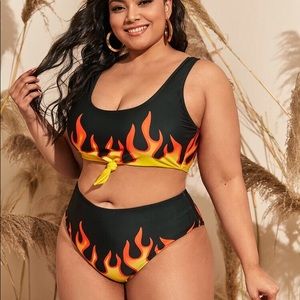 Flame Print Plus Size Bikini